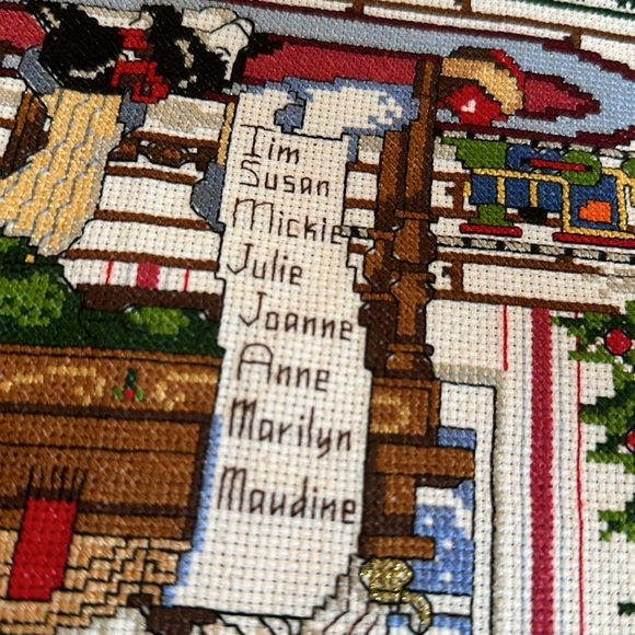 Large completed Counted Cross Stitch Art ‎ Christmas Checking His List S… - Picture 6 of 8